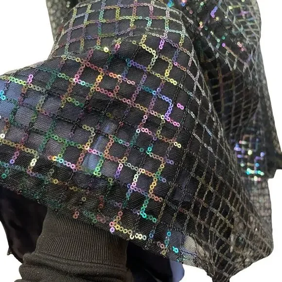 Mac Duggal Plunging Neckline Sequin Long Party Dress Black Iridescent Size 4 - Picture 6 of 13